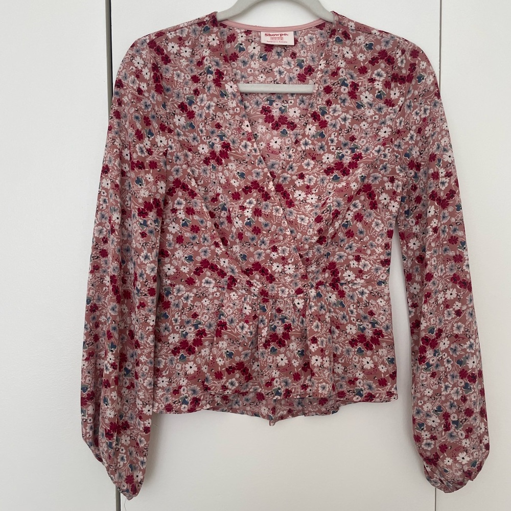 Pink floral long sleeve top